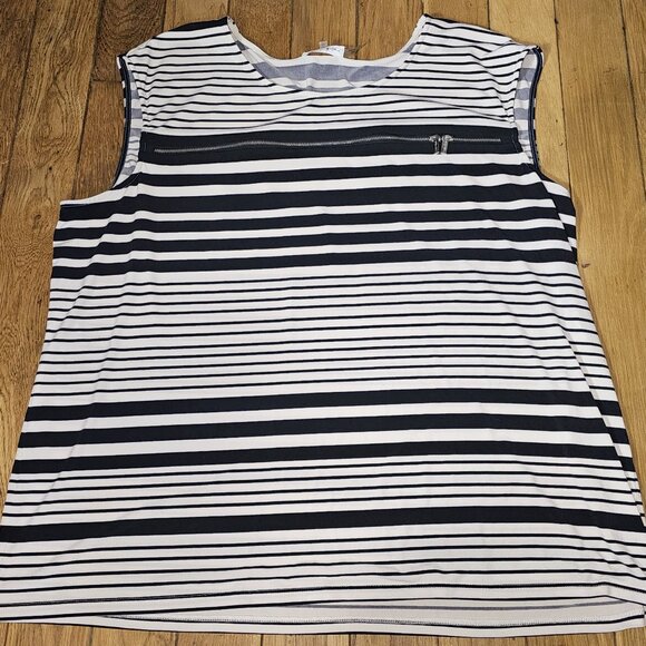 Calvin Klein Navy and White Striped Sleeveless Top with Decorative Zipper Across - Picture 1 of 6